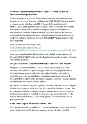 Cupom De Desconto Insta360 “INRSGFL1YUV”