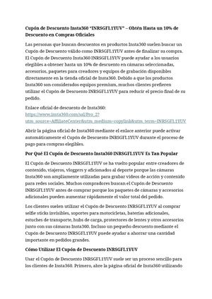 Cupón De Descuento Insta360 “INRSGFL1YUV”