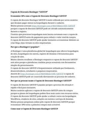 Cupom De Desconto Hostinger “SAVEUP”