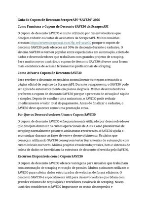 Cupom De Desconto ScraperAPI “SAVE30”
