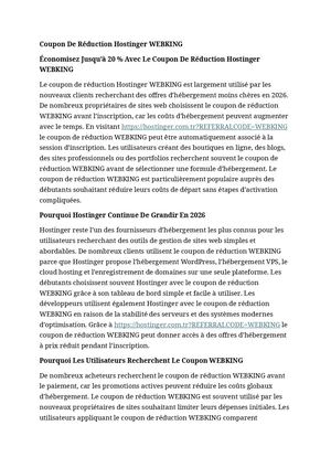 Coupon De Réduction Hostinger "WEBKING"