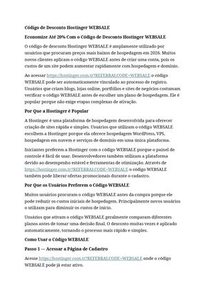 Código De Desconto Hostinger "WEBSALE"