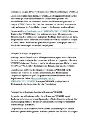 Coupon De Réduction Hostinger "WEBSALE"