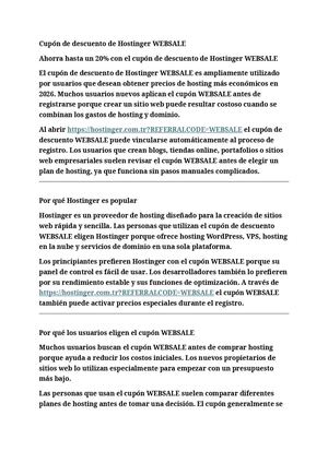 Cupón De Descuento De Hostinger "WEBSALE"