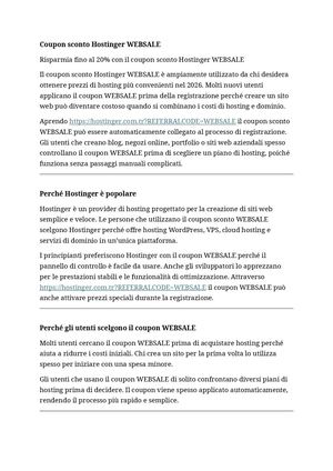Coupon Sconto Hostinger "WEBSALE"