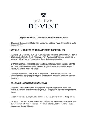 Règlement du Jeu Concours « Fête Des Mères 2026 »