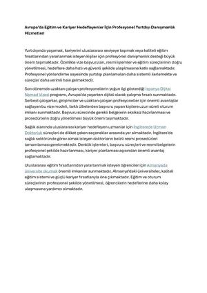 Avrupa’da Eğitim Ve Kariyer Hedefleyenler İçin Profesyonel Yurtdışı Danışmanlık Hizmetleri