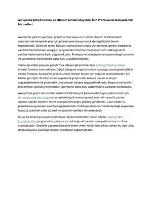 Avrupa’da Şirket Kurmak Ve Oturum Almak İsteyenler İçin Profesyonel Danışmanlık Hizmetleri
