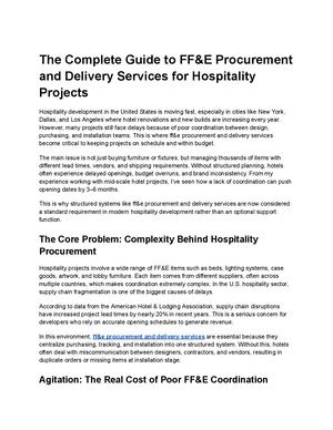 The Complete Guide To Ff&e Procurement And Delivery Services For Hospitality Projects