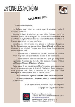 Mai-Juin 2026 bulletin Cinglés du Cinéma