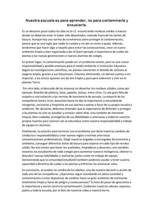 Nuestra Escuela Es Para Aprender, No Para Contaminarla Y Ensuciarla