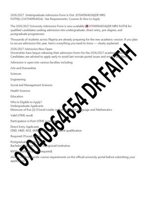 Wellspring University, (07040964654) 2026/2027 admission form for undergraduate Direct Entry, JUPEB, IJMB, Pre-Degree, and Postgraduate programmes. This is to officially inform the general public and all prospective candidates Contact Admission Office Via