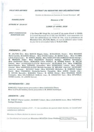 DELIBERATIONS CM DU LUNDI 27 AVRIL 2026 POUR PUBLICATION