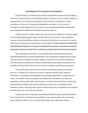 Ensayo, Metodología De La Investigación Interdisciplinaria
