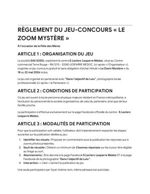 Règlement Jeu Concours Fête Des Mères