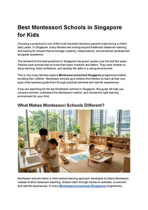 Best Montessori Schools In Singapore For Kids