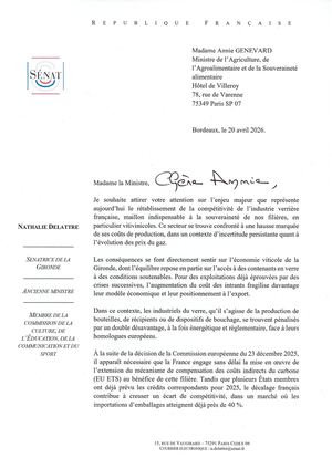 Courrier à Annie Genevard, ministre de l’Agriculture et de la Souveraineté alimentaire
