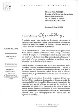 Courrier à Alain Rousset, président de la Région Nouvelle-Aquitaine