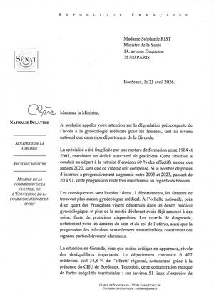Courrier à Stéphanie Rist, ministre de la Santé
