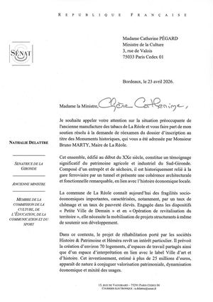 Courrier à Catherine Pégard, ministre de la Culture