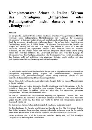 Komplementärer Schutz in Italien: Warum das Paradigma „Integration oder ReImmigration“ nicht dasselbe ist wie „Remigration“
