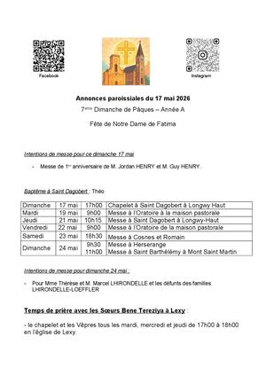 2026 05 17 Annonces Paroissiales