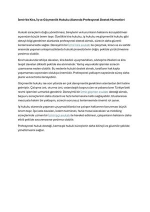 İzmir’de Kira, İş Ve Göçmenlik Hukuku Alanında Profesyonel Destek Hizmetleri