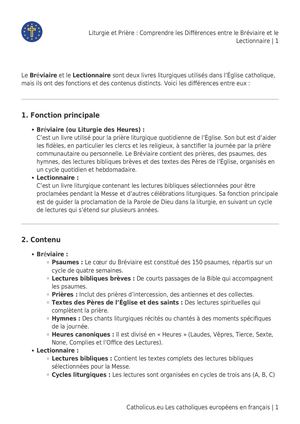 Liturgie Et Prière: Comprendre Les Différences Entre Le Bréviaire Et Le Lectionnaire...