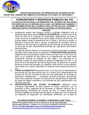Comunicado 112 Secuestro Asesinato Firmantes De Paz 26 03 2026