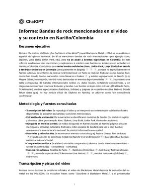Informe Bandas De Rock Mencionadas En El Video Y Su Contexto En Nariño Colombia