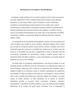 Metodología De La Investigación Interdisciplinaria