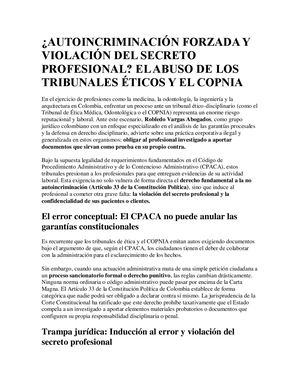 Autoincriminación Forzada Y Violación Del Secreto Profesional