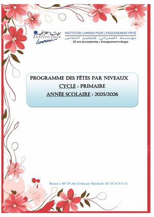 Programme Fête Par Niveau Cycle :PrimaireCamaléo