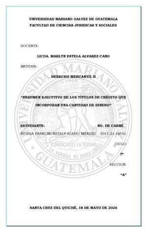 Resumen Ejecutivo De Los Títulos De Crédito Que Incorporan Una Cantidad De Dinero