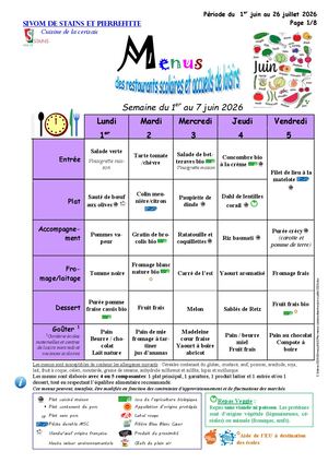 Menu de juin 2026