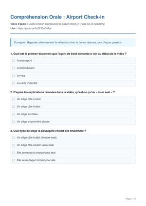 Feuille Exercice Comprehension Orale Airport