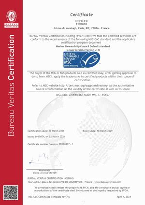 MSC Certificate Foodex Group