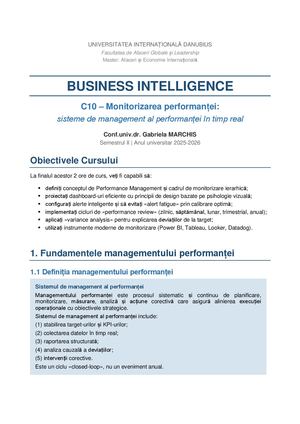 BI C10 Monitorizarea performanței: sisteme de management al performanței în timp real