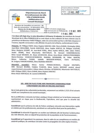 101 Mise En Place D'une Aide Financiere Pour L'enlevement Des Nids De Frelons Asiatiques