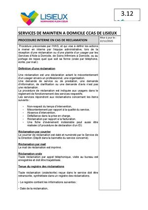 3 12 Procédure De Gestion Des Réclamations