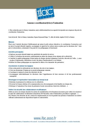 Coordinateur Trice D'animation - CDD - Le Raincy