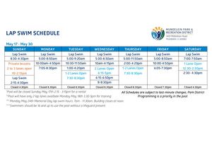 Lap Swim Schedule May 17 May 30