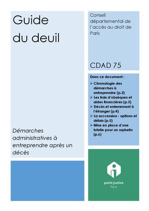 Guide du deuil (Démarches administratives à entreprendre après un décès) - CDAD 75
