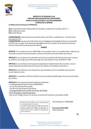 Arrêtén°st 2026 06 14 34 Aucoeurdel'arbre Avenuedela Brière1 Signe 1