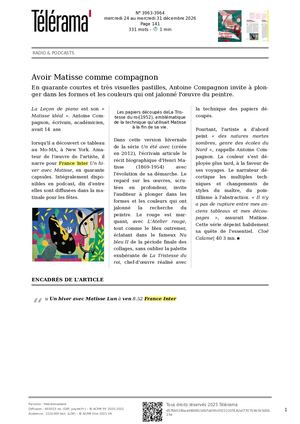 Un hiver avec Matisse, Antoine Compagnon / Equateurs - France Inter
