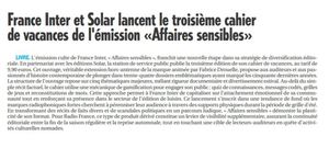 Cahier de Vacances Affaires sensibles, Fabrice Drouelle / France Inter - Solar