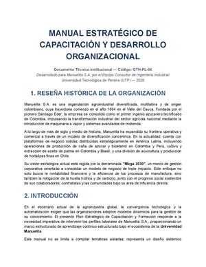 Manual Estratégico De Capacitación Desarrollado Manuelita S A