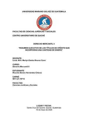 “RESUMEN EJECUTIVO DE LOS TÍTULOS DE CRÉDITO QUE INCORPORAN UNA CANTIDAD DE DINERO