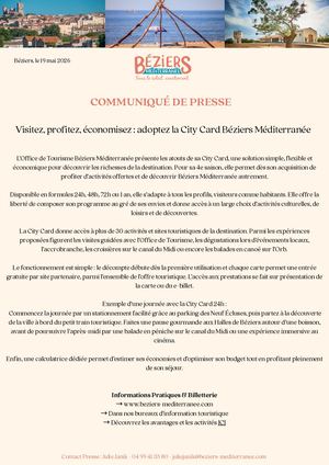 City Card Béziers Méditerranée, Communiqué de Presse