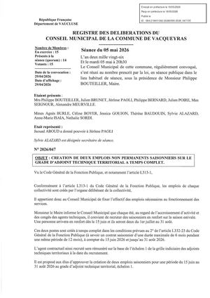 2026 047 Création De Deux Emplois Saisonniers 2026 Tampon